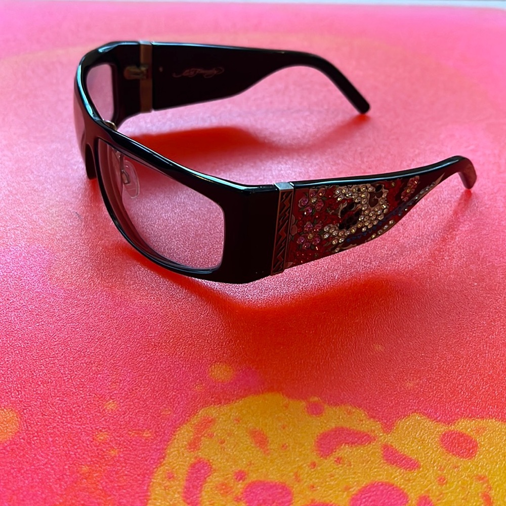 Ed Hardy Black Glasses with Sparkling Accents